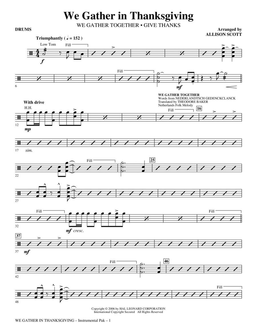 We Gather in Thanksgiving - Drums Choir scores gallery preview page 1