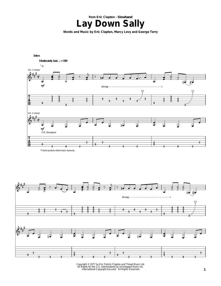 Lay Down Sally Acoustic Guitar scores gallery preview page 1