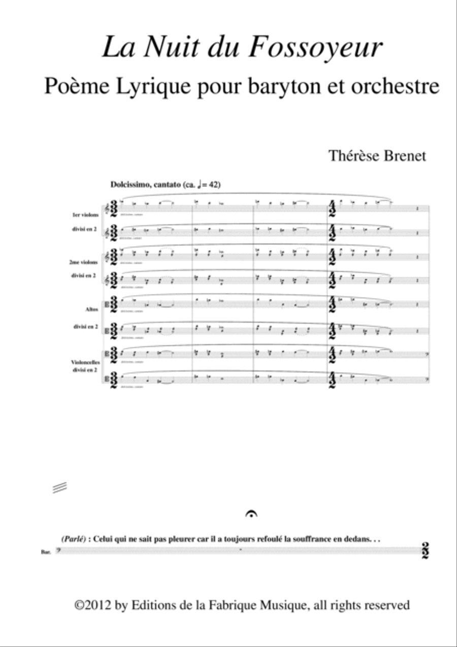 Thérèse Brenet: La Nuit Du Fossoyeur for baritone and orchestra, score Large Ensemble scores gallery preview page 5