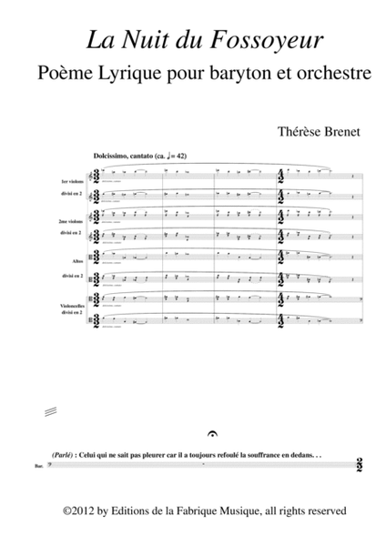 Thérèse Brenet: La Nuit Du Fossoyeur for baritone and orchestra, score
