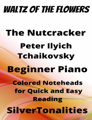 Book cover for Waltz of the Flowers Nutcracker Beginner Piano Sheet Music with Colored Notation