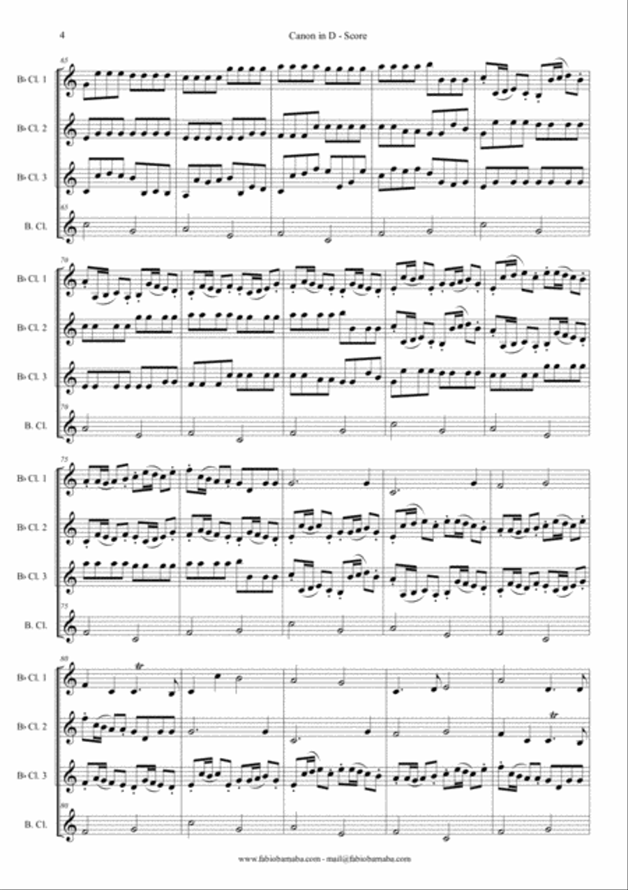 Pachelbel - Canon in D - for Clarinet Quartet or Clarinet Choir image number null