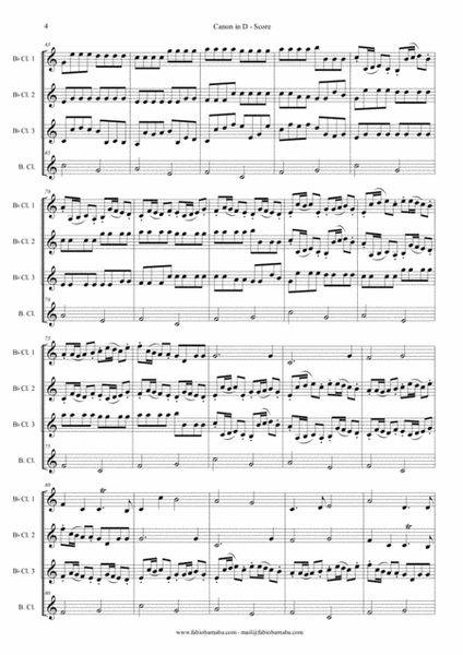 Pachelbel - Canon in D - for Clarinet Quartet or Clarinet Choir image number null