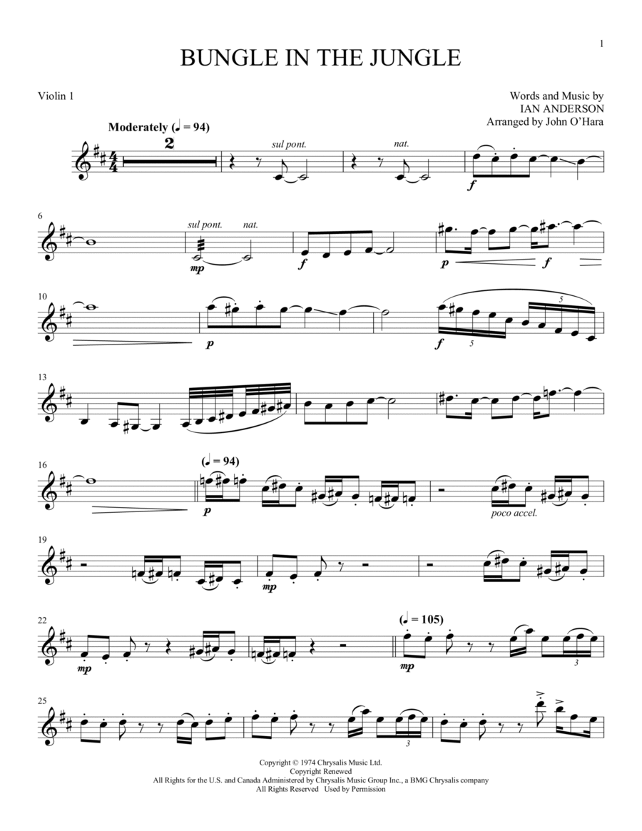 Bungle (arr. John O'Hara) - Violin 1 String Quartet scores gallery preview page 1
