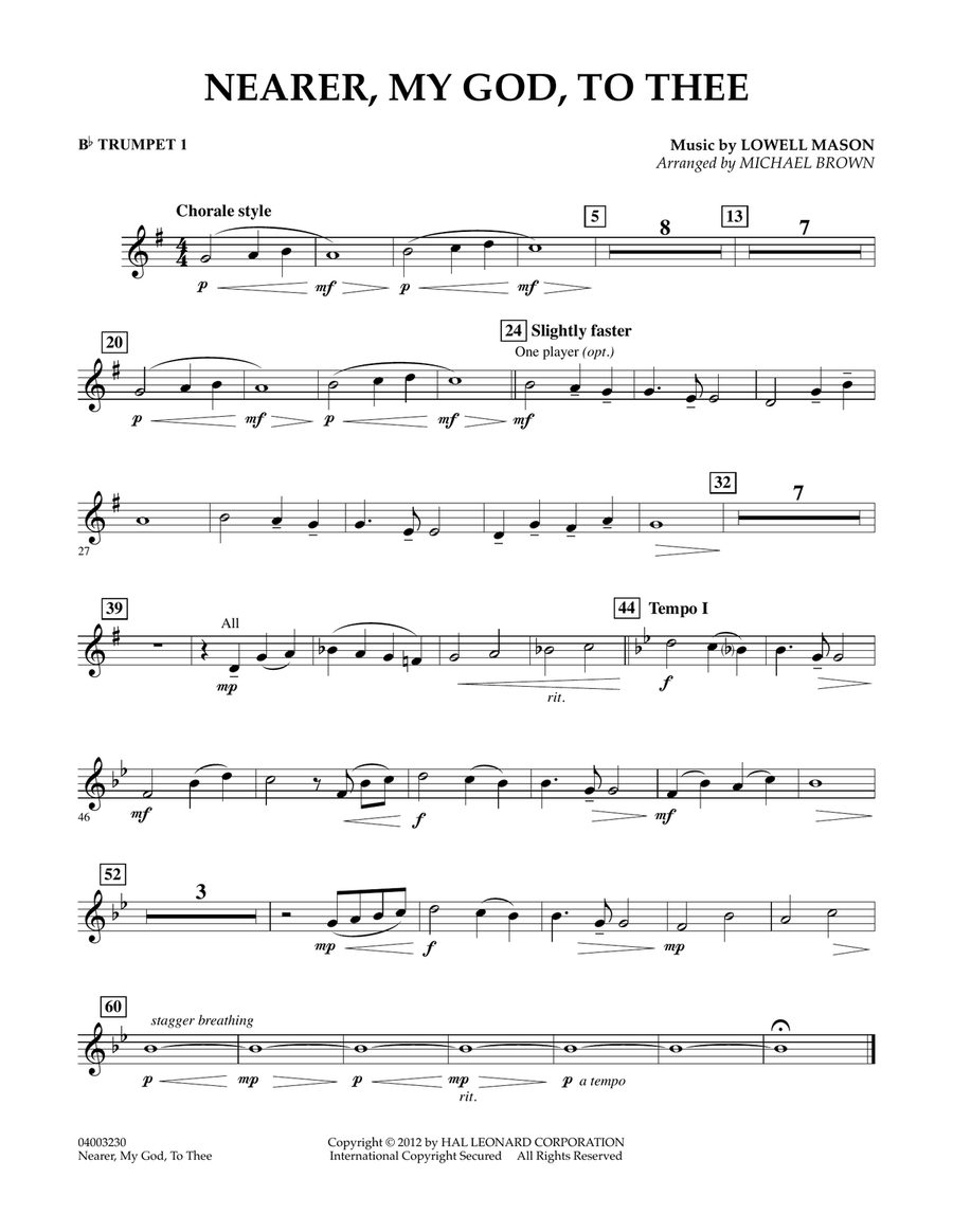 Nearer, My God, To Thee - Bb Trumpet 1 Concert Band scores gallery preview page 1