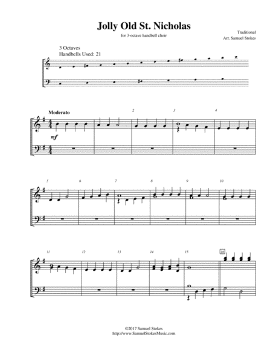 Jolly Old St. Nicholas - for 3-octave handbell choir 3-Octaves scores gallery preview page 1
