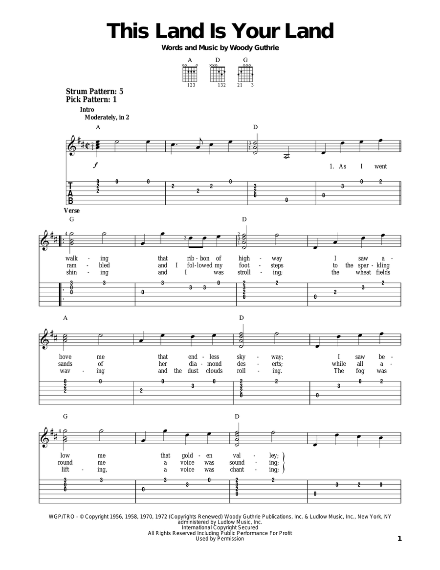 This Land Is Your Land Acoustic Guitar scores gallery preview page 1