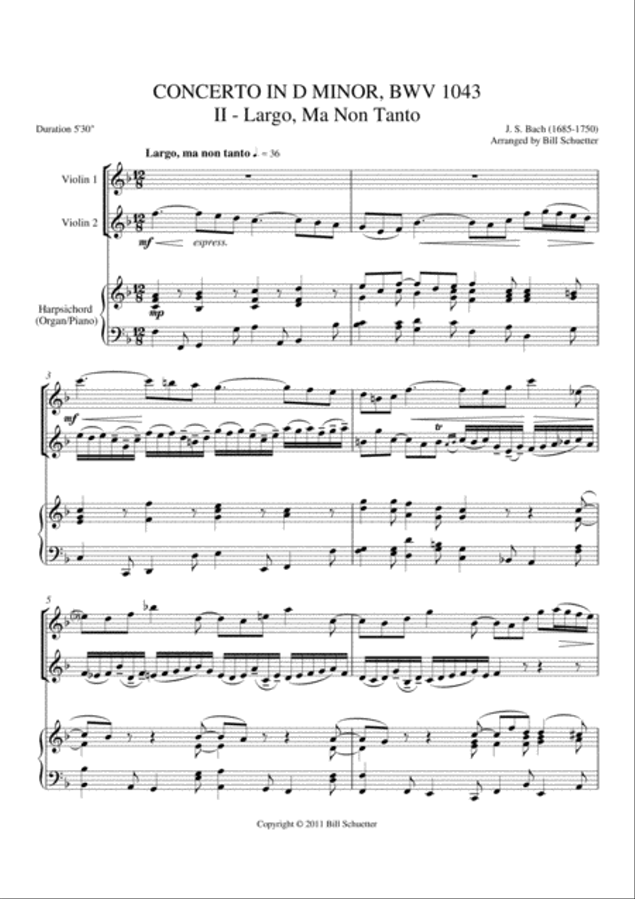 Largo from Double Concerto, Bwv 1043 String Duet scores gallery preview page 1