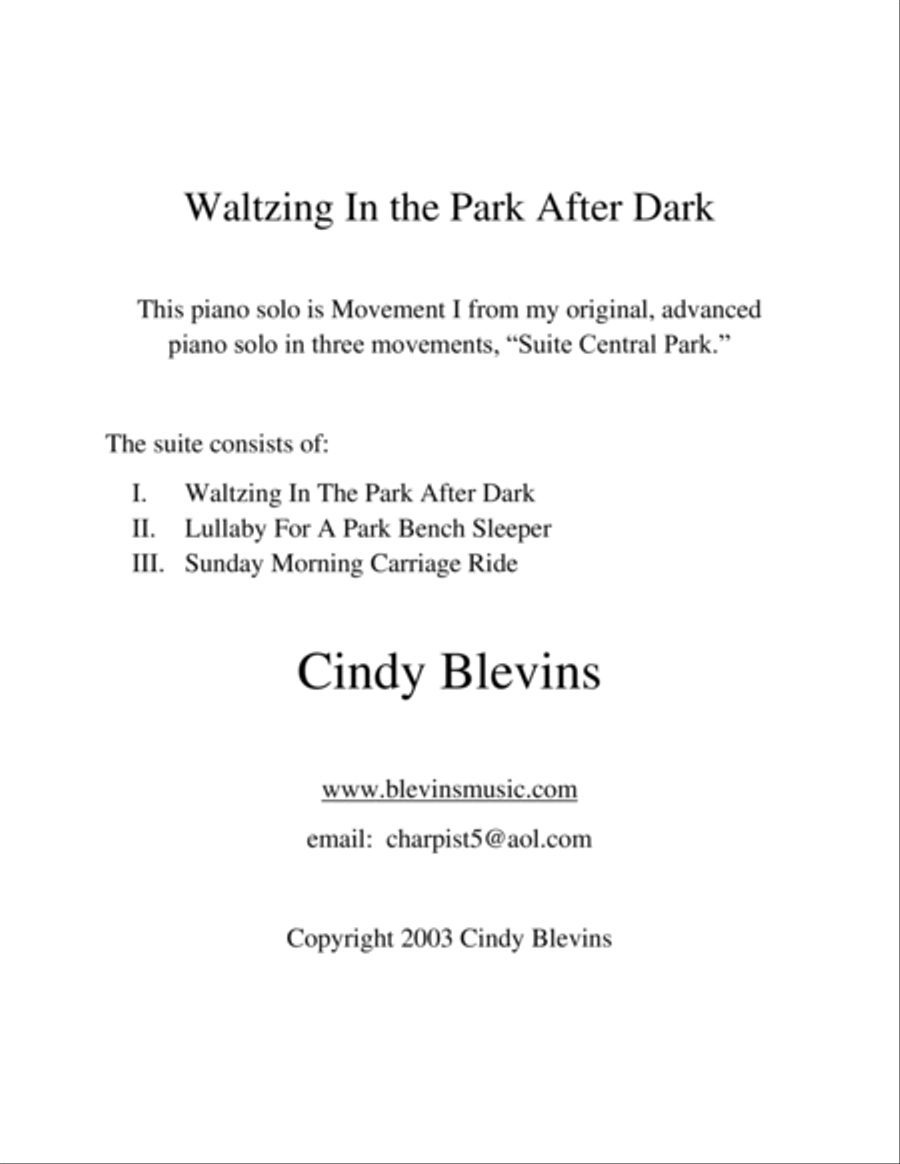 Waltzing In The Park After Dark, Movement I of my advanced piano suite, "Suite Central Park" image number null