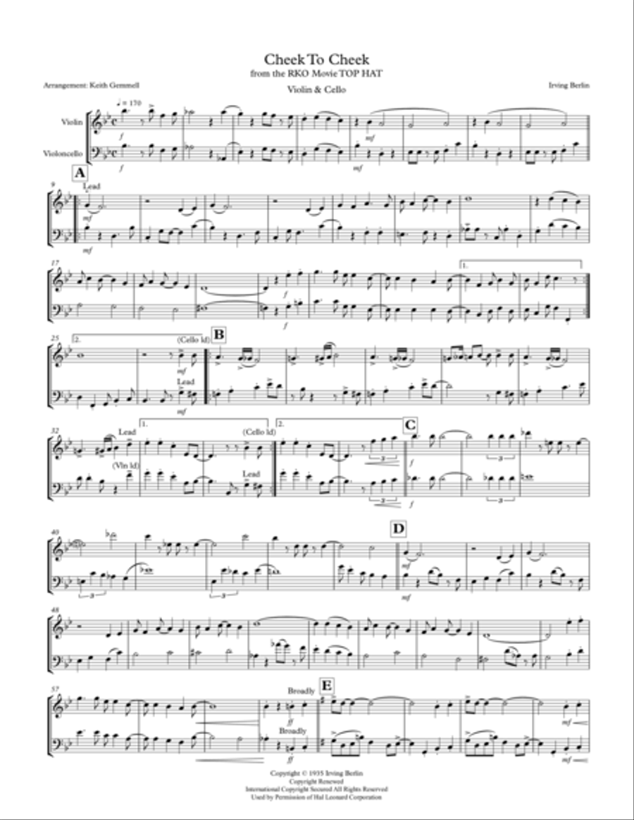 Cheek To Cheek String Duet scores gallery preview page 1