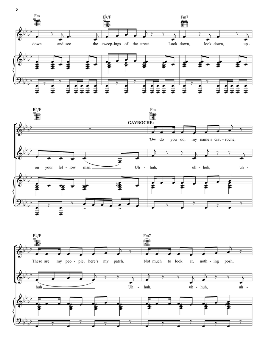 Look Down (Gavroche) Piano, Vocal, Guitar scores gallery preview page 2