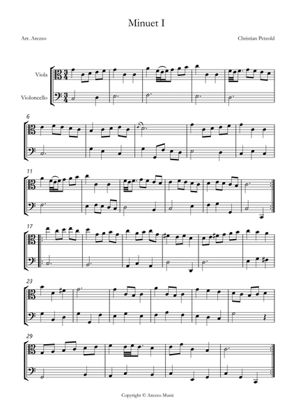 bach bwv anh 114 minuet in g Viola and Cello sheet music with ornaments image number null