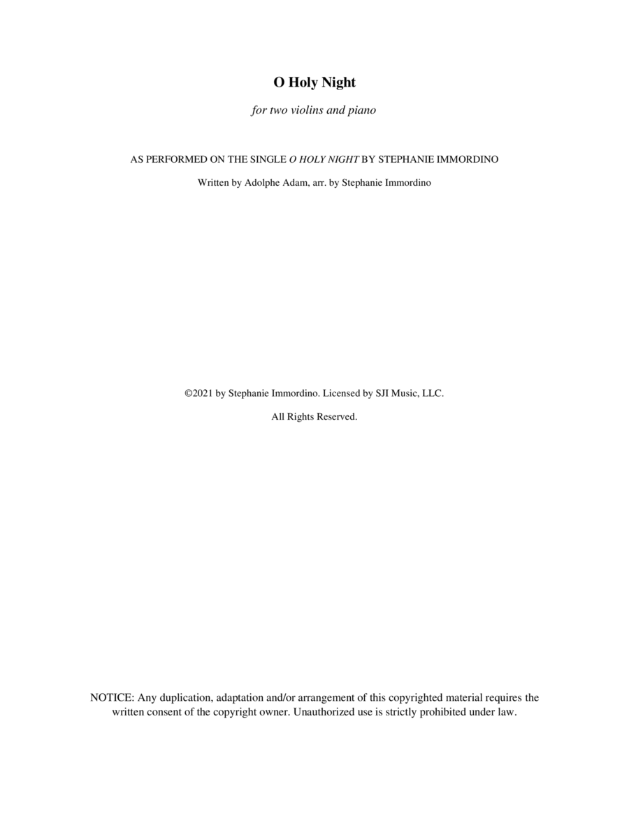 O Holy Night, for Two Violins and Piano String Orchestra scores gallery preview page 1