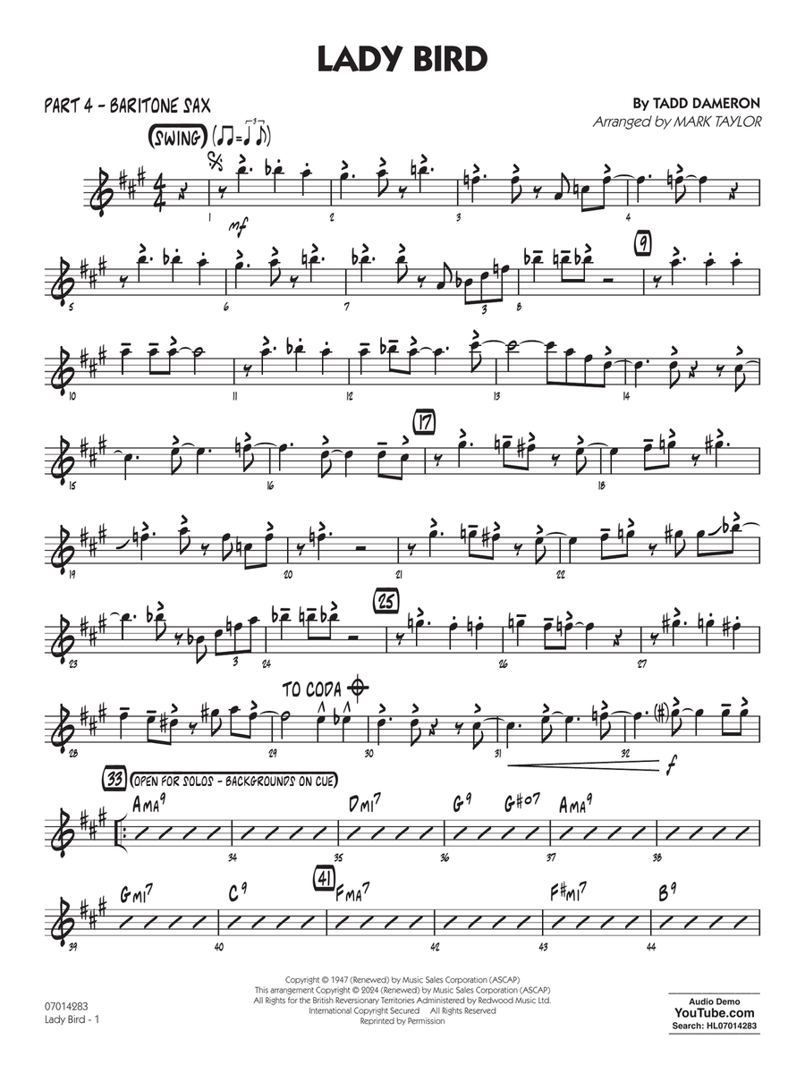 Lady Bird (arr. Mark Taylor) - Part 4 - Baritone Sax