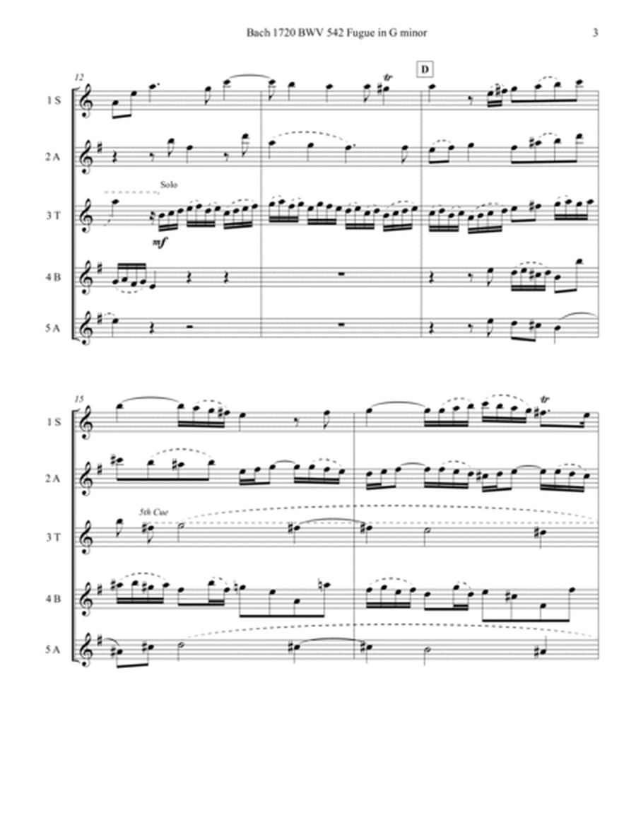 Bach 1720 BWV 542 Fugue in Gm Sax Quartet Score Parts Alternates