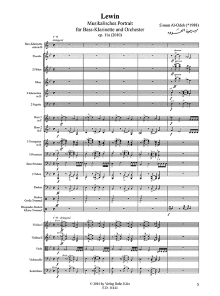 Lewin für Bassklarinette und Orchester op. 11a (2010) -Musikalisches Portrait-