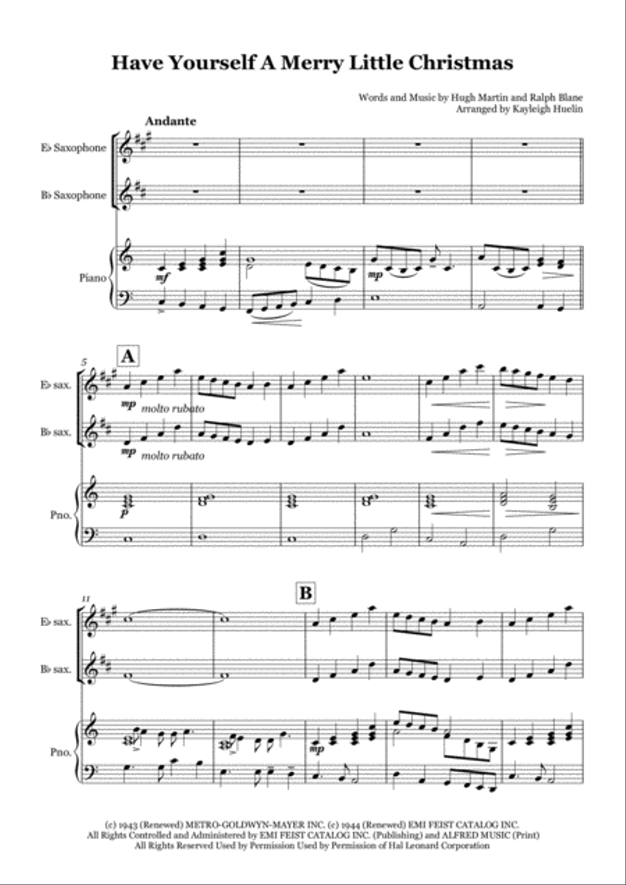 Have Yourself A Merry Little Christmas from MEET ME IN ST. LOUIS Small Ensemble scores gallery preview page 1