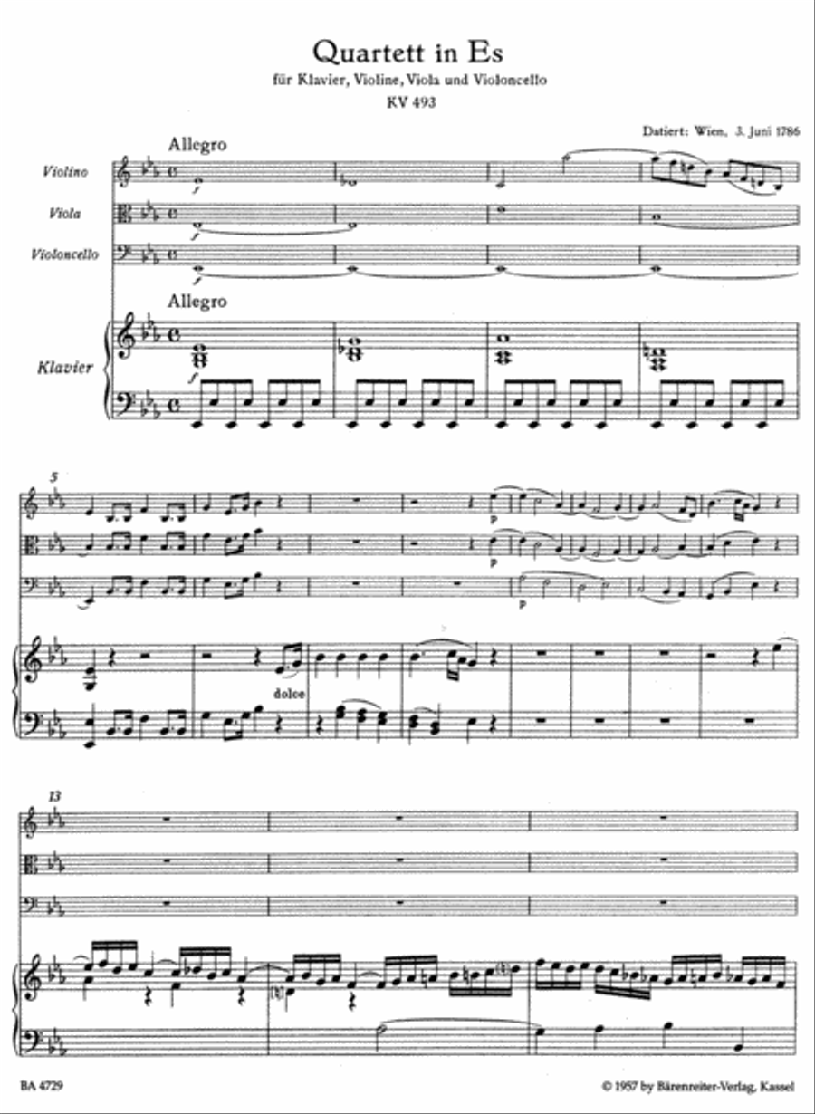 Quartet for Piano, Violin, Viola and Violoncello, KV 493 Piano Quartet scores gallery preview page 2