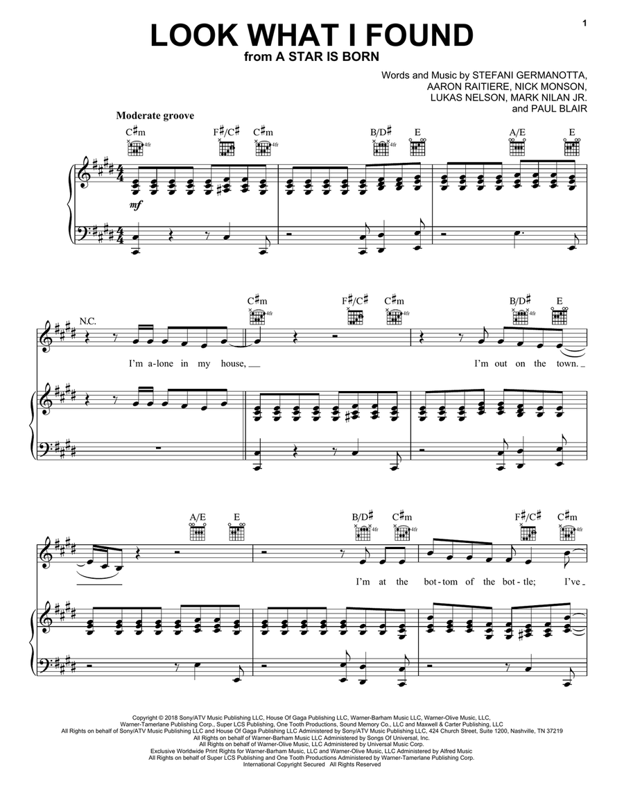 Look What I Found (from A Star Is Born) Piano, Vocal, Guitar scores gallery preview page 1
