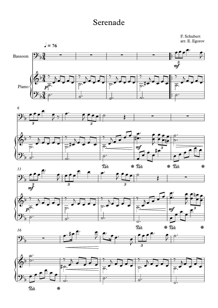 Serenade, Franz Schubert, For Bassoon & Piano Bassoon Solo scores gallery preview page 1