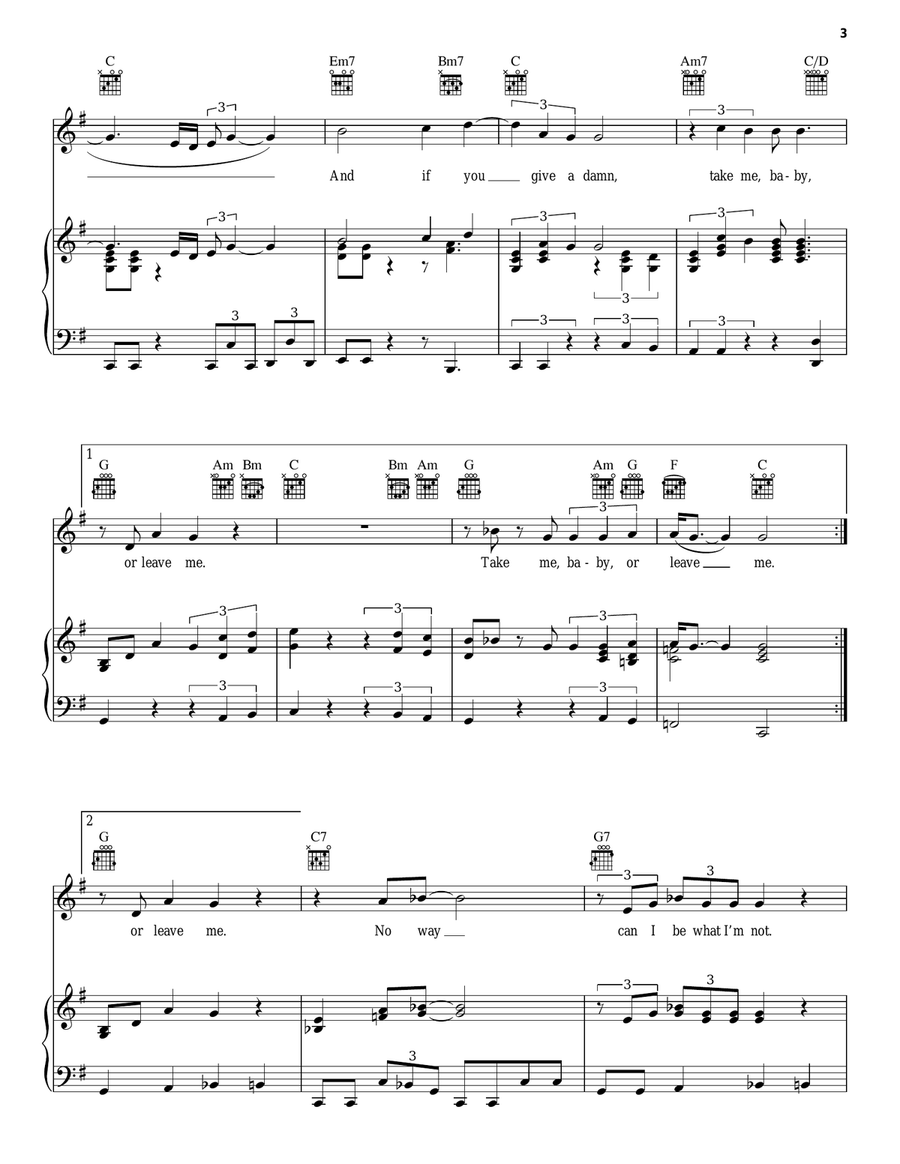Take Me Or Leave Me Piano, Vocal, Guitar scores gallery preview page 3