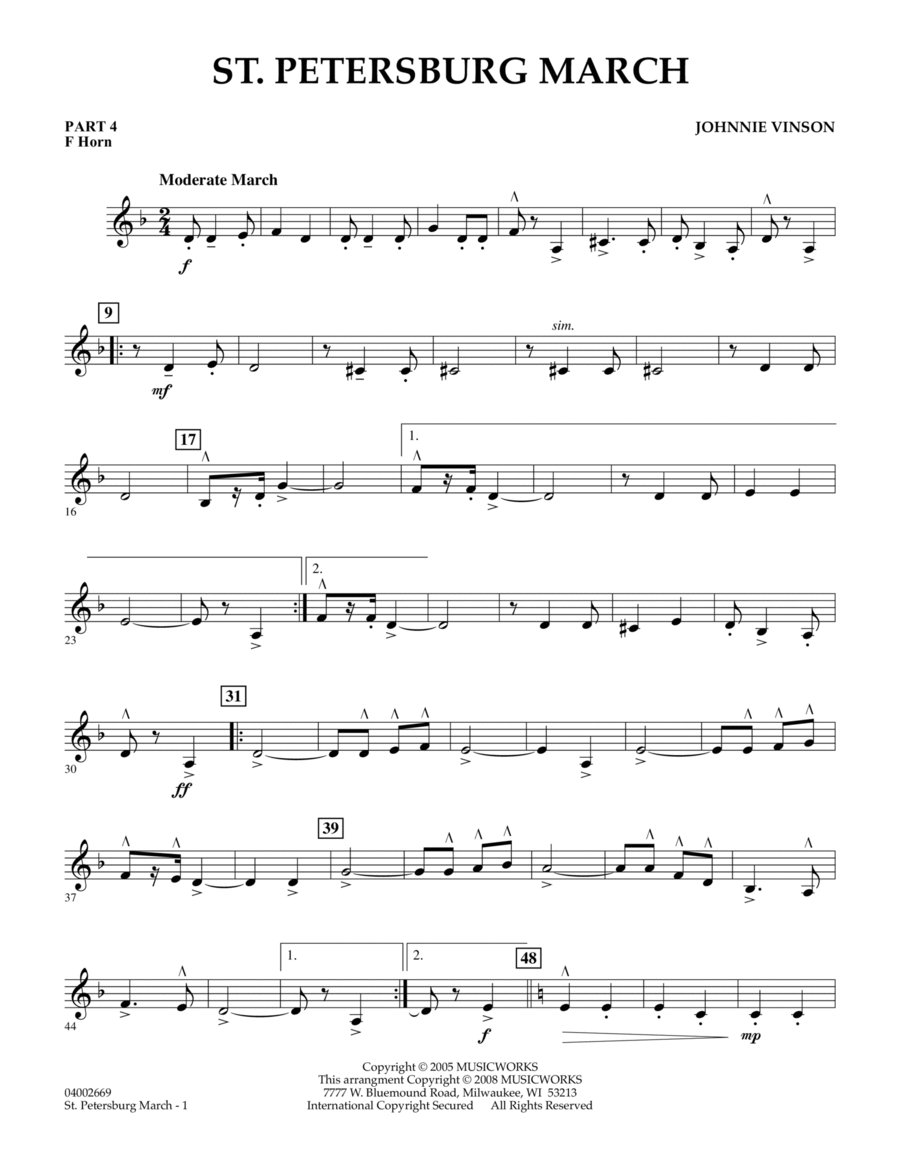 St. Petersburg March - Pt.4 - F Horn Concert Band scores gallery preview page 1