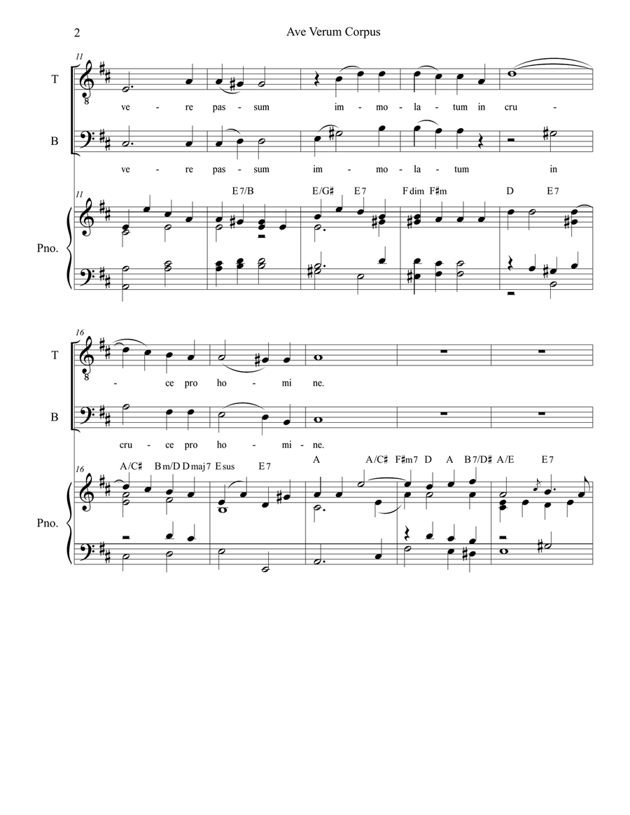 Ave Verum Corpus (2-part choir (TB) - Piano Accompaniment) TB scores gallery preview page 2