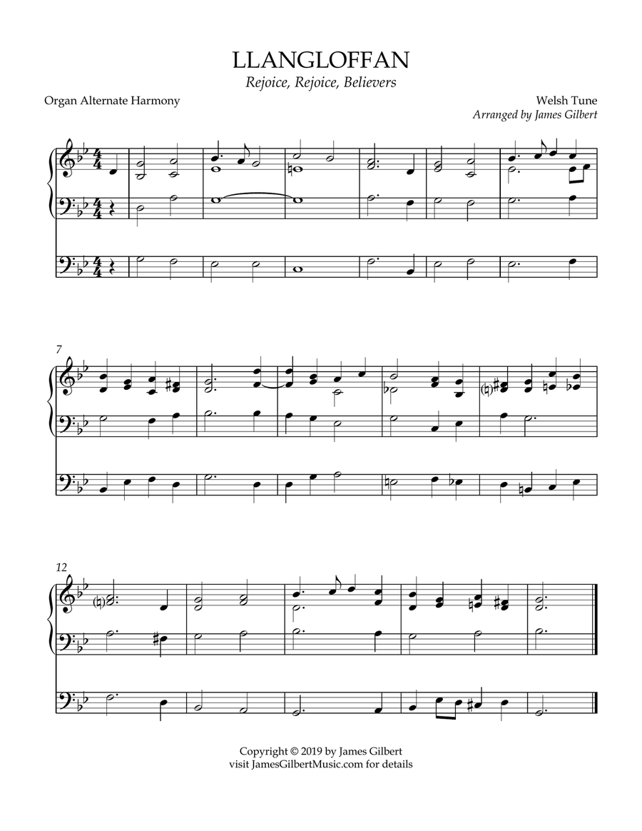 LLANGLOFFAN (Rejoice, Rejoice, Believers) Organ Solo scores gallery preview page 1