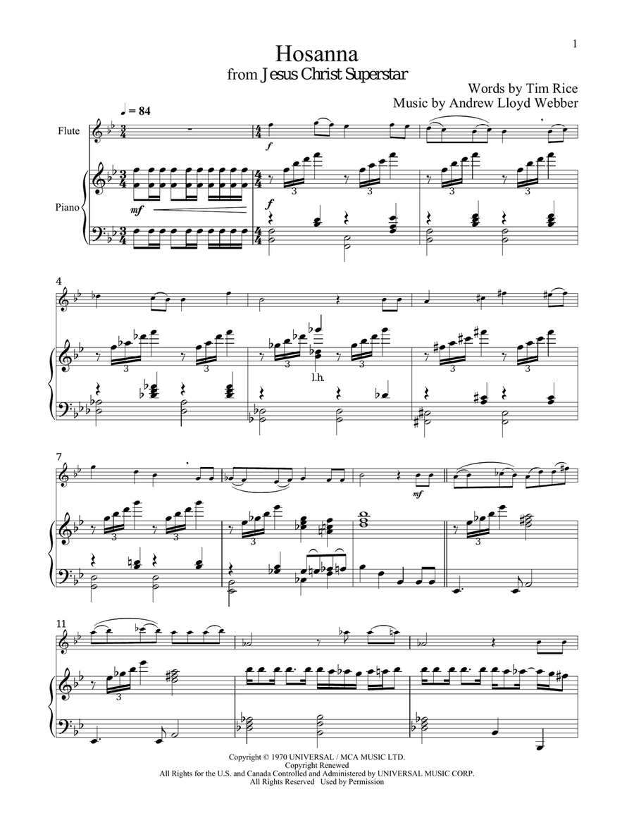 Hosanna (from Jesus Christ Superstar) Flute Solo scores gallery preview page 1