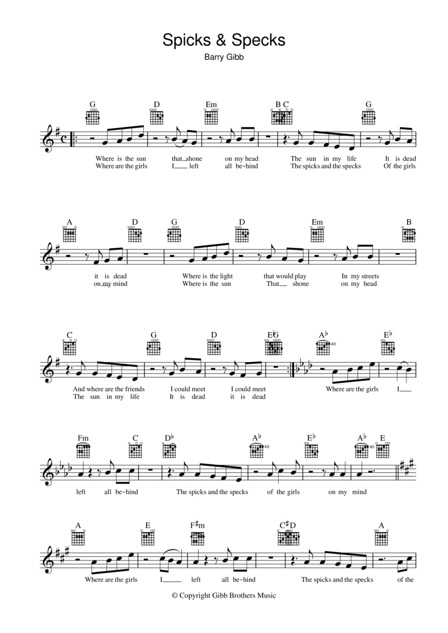 Spicks And Specks Piano scores gallery preview page 1