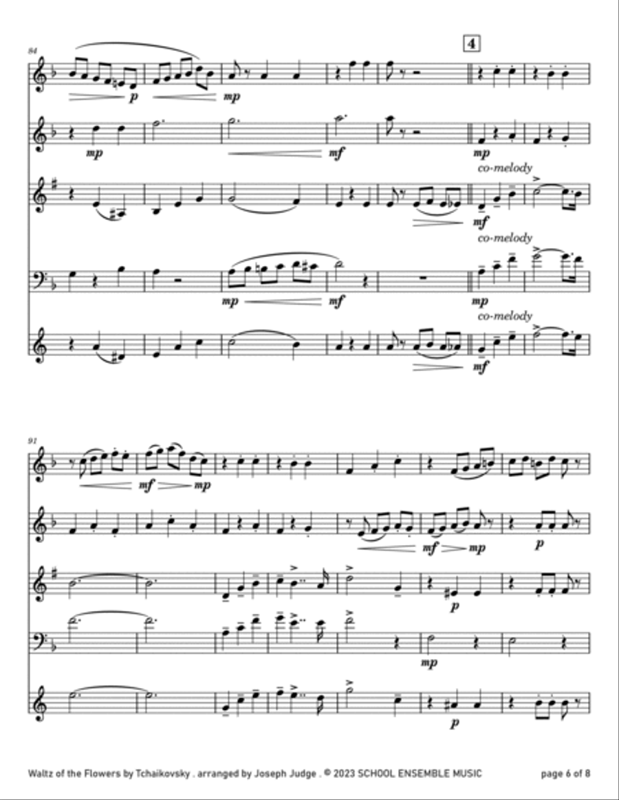 Waltz Of The Flowers by Tchaikovsky for Woodwind Quartet in Schools Woodwind Quartet scores gallery preview page 6