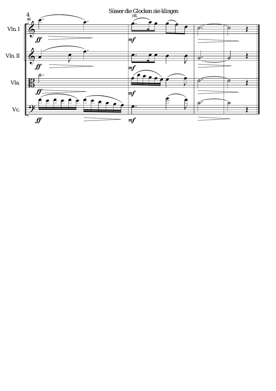 Süsser die Glocken (The bells never sound sweeter) for string quartet String Quartet scores gallery preview page 4