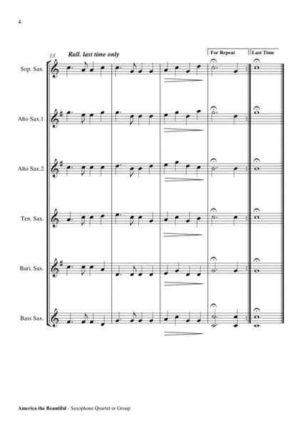 America the Beautiful - Saxophone Quartet or Group Score and Parts PDF image number null