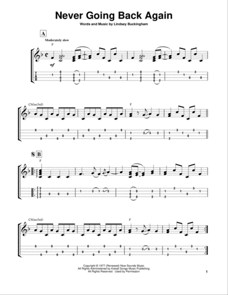 Never Going Back Again Ukulele scores gallery preview page 1