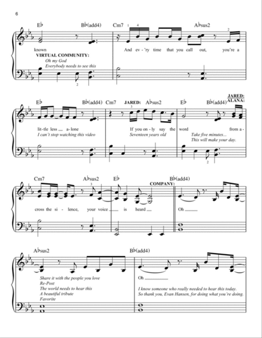 You Will Be Found (from Dear Evan Hansen) Easy Piano scores gallery preview page 6
