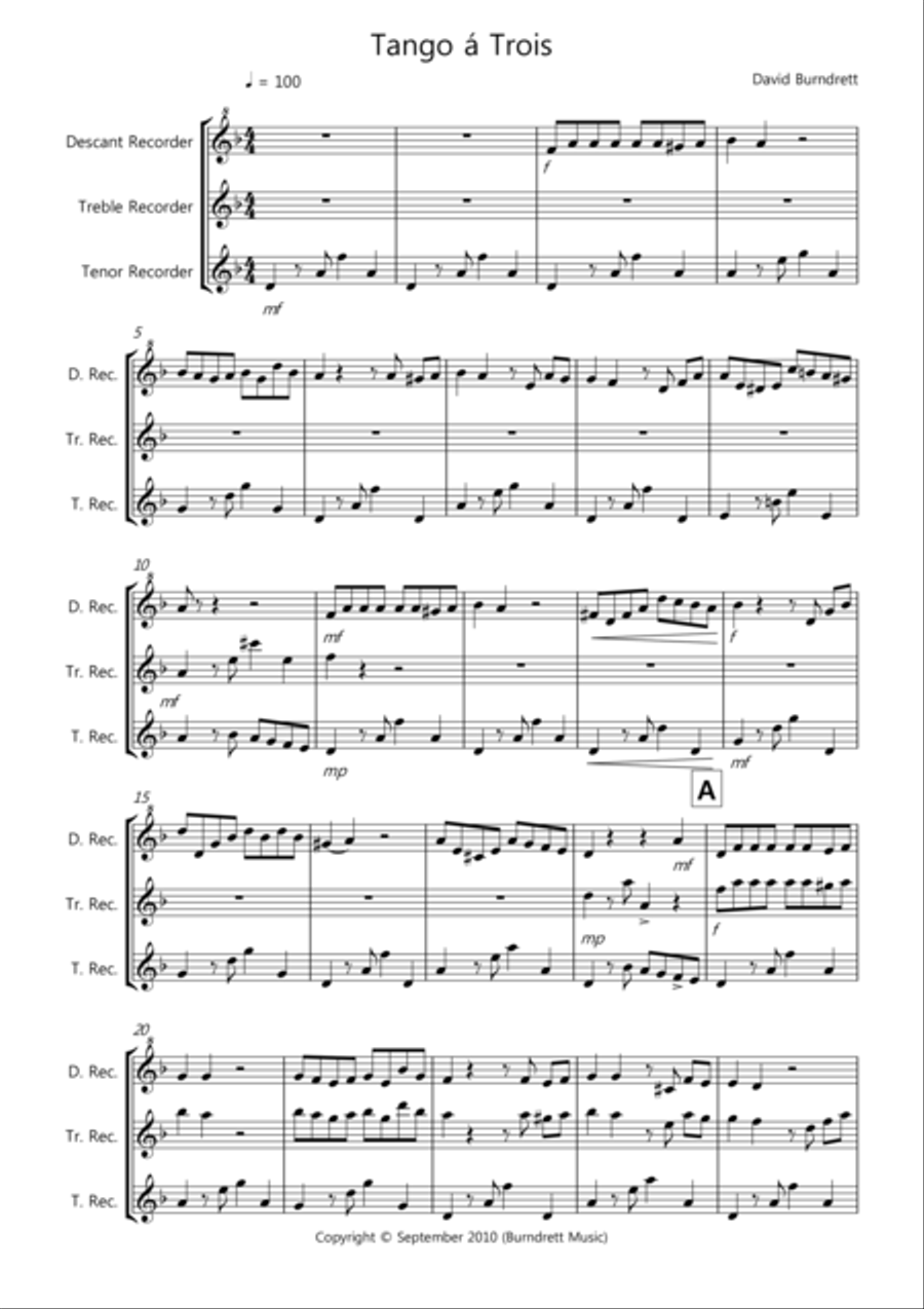 Tango á Trois for Recorder Trio Recorder scores gallery preview page 1