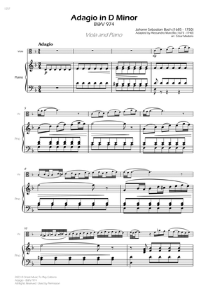 Book cover for Adagio (BWV 974) - Viola and Piano (Full Score)