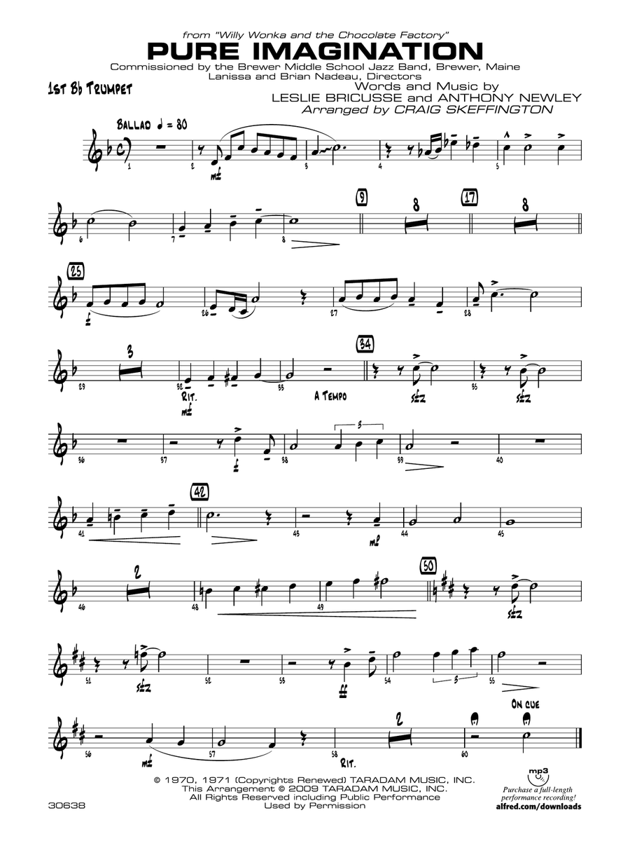 Pure Imagination (from Willy Wonka and the Chocolate Factory): 1st B-flat Trumpet