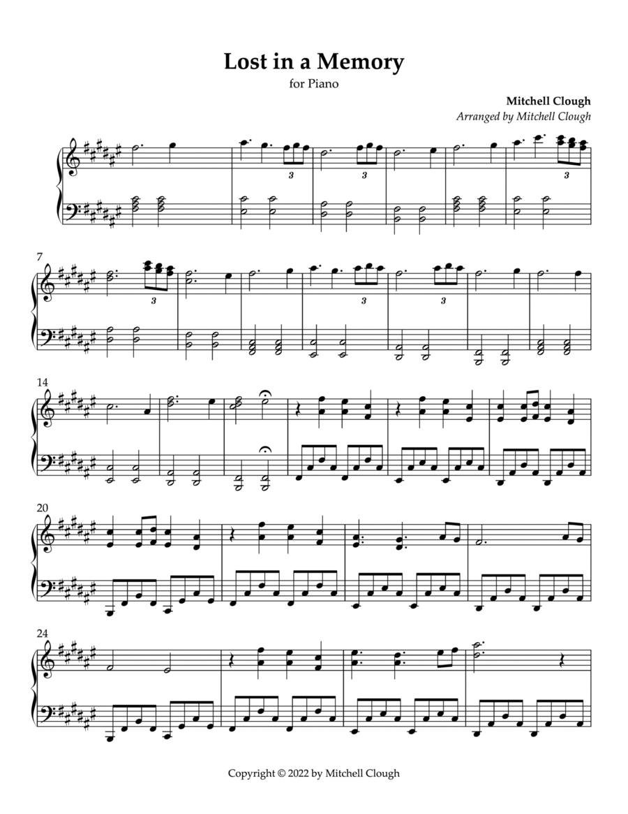 Lost in a Memory Lost in a Memory Piano Solo scores gallery preview page 1