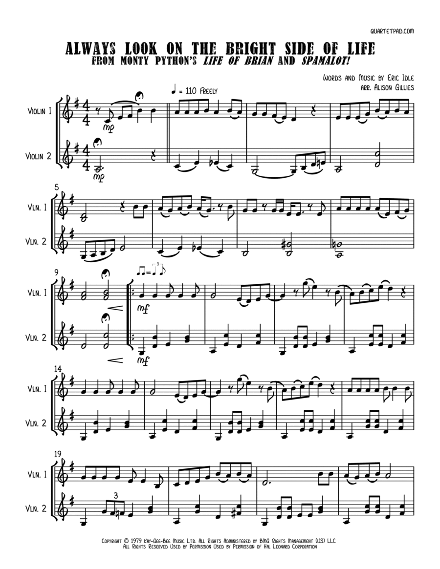 Always Look On The Bright Side Of Life String Duet scores gallery preview page 1