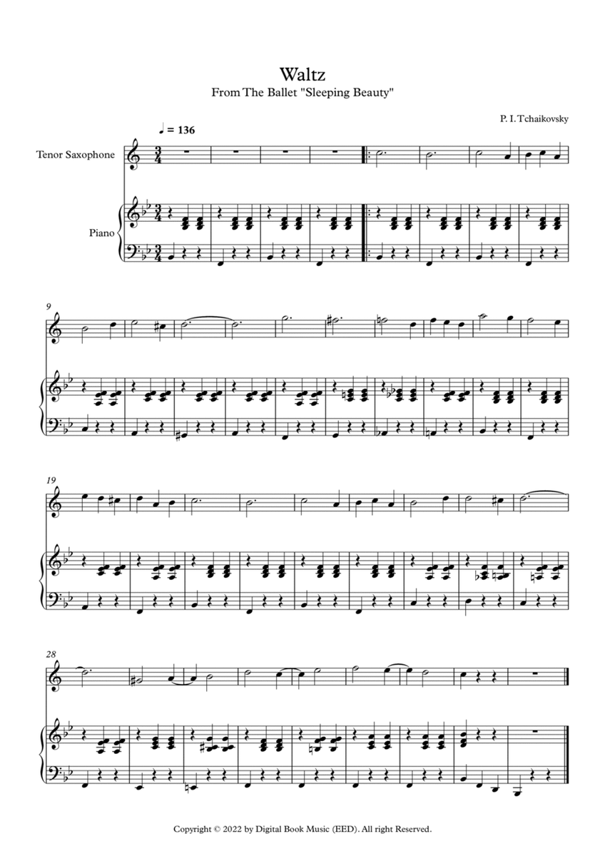 Waltz (Sleeping Beauty) - Peter Ilyich Tchaikovsky (Tenor Sax + Piano) image number null