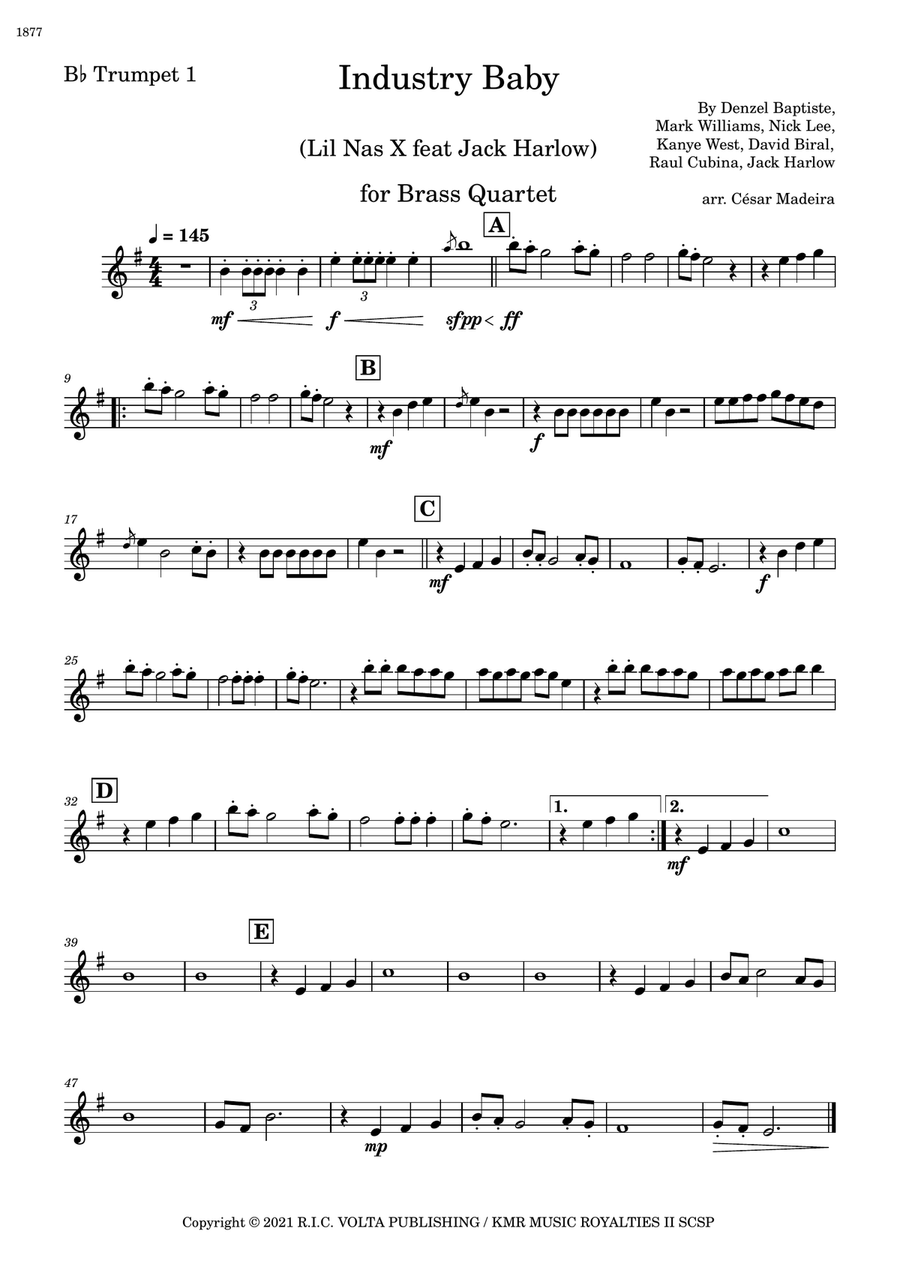Industry Baby Brass Quartet scores gallery preview page 1