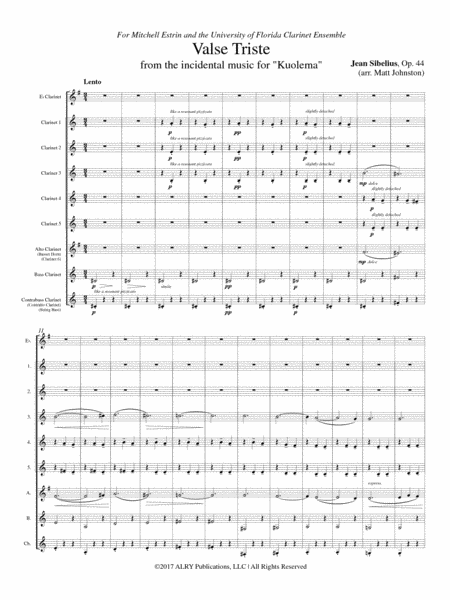 Valse Triste for Clarinet Choir