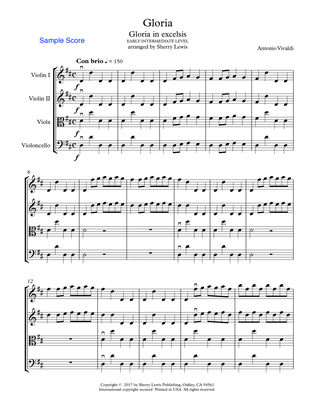 GLORIA IN EXCELSIS, Vivaldi, String Quartet, Early Intermediate Level