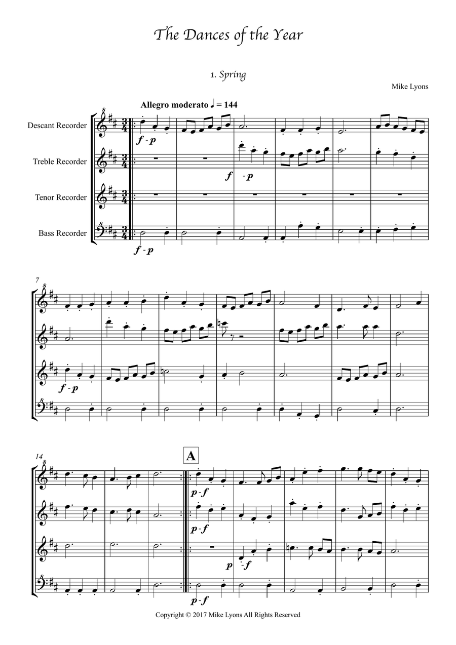 Recorder Quartet - The Dances of the Year Small Ensemble scores gallery preview page 2