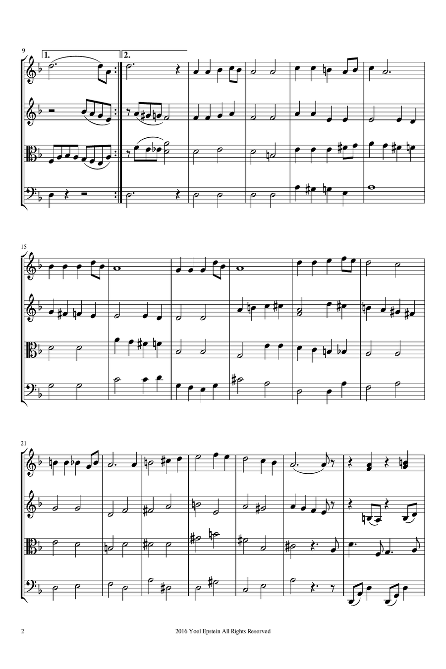 Hayu Leilot - Israeli folksong for string quartet String Quartet scores gallery preview page 5
