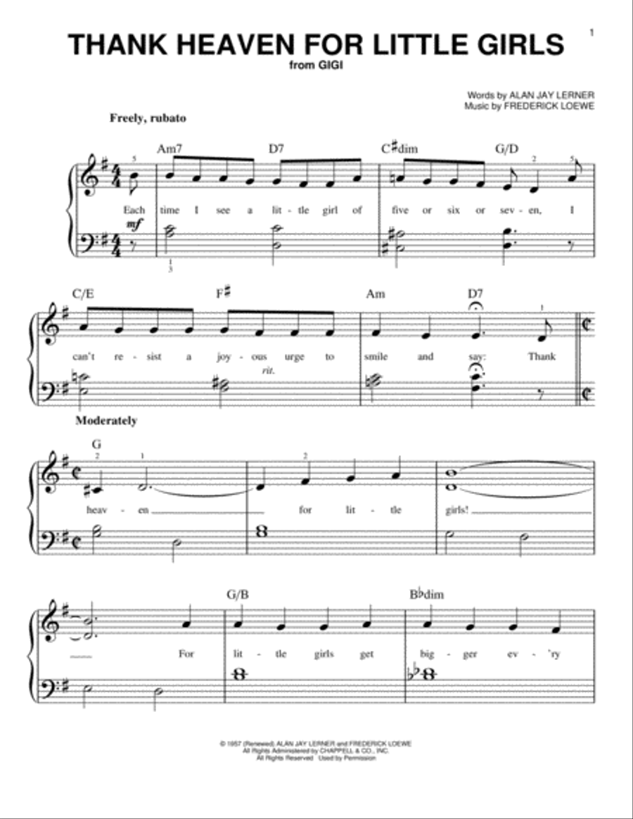 Thank Heaven For Little Girls Easy Piano scores gallery preview page 1