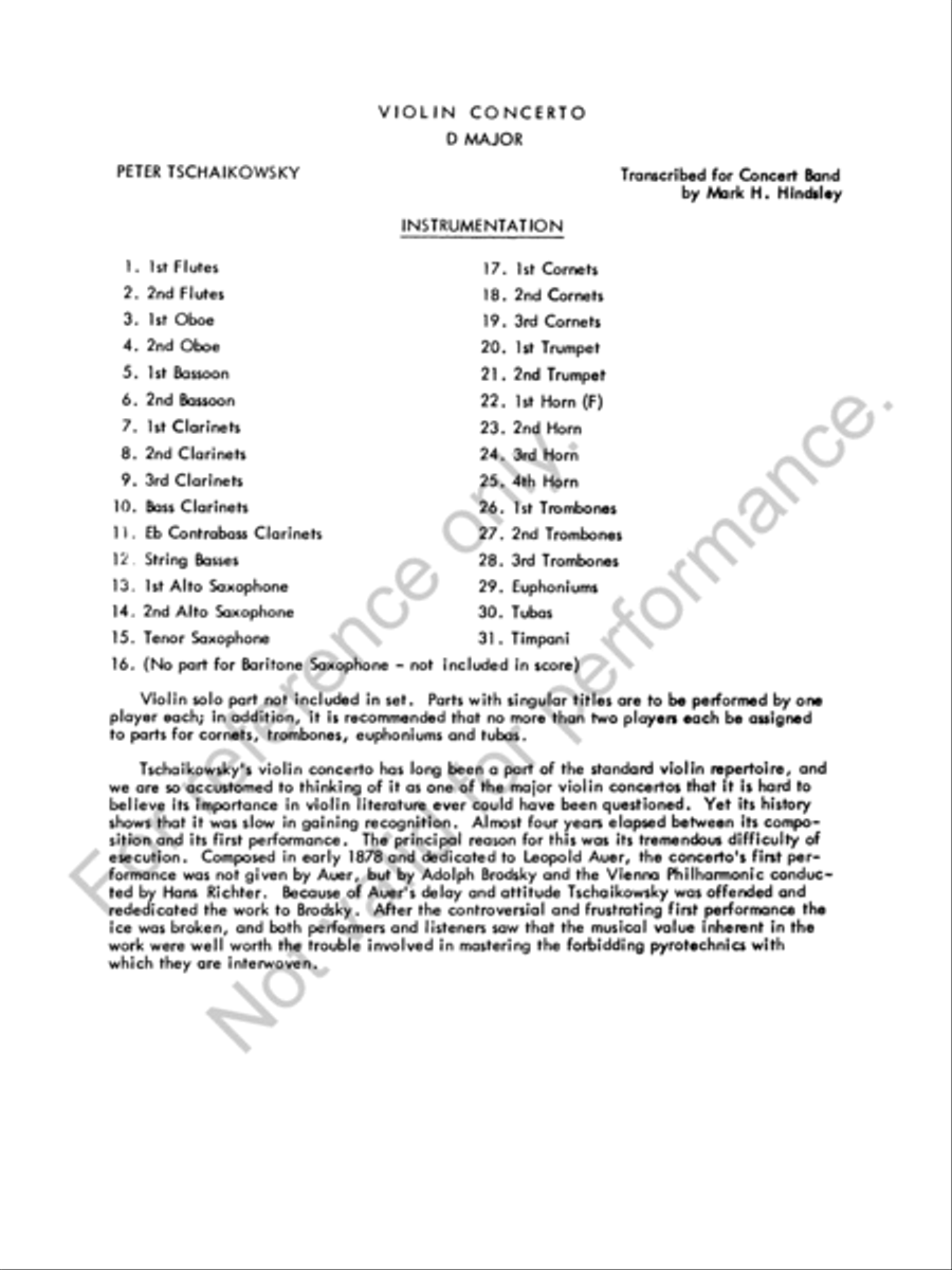 Concerto for Violin by Peter Ilyich Tchaikovsky Concert Band - Sheet Music page 3