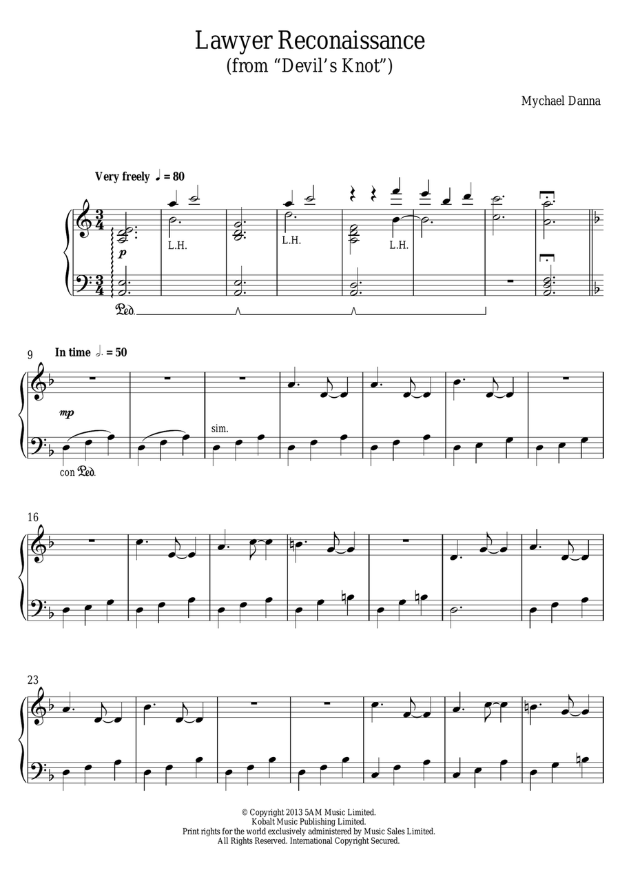 Lawyer Reconnaissance (from Devil's Knot) Piano Solo scores gallery preview page 1