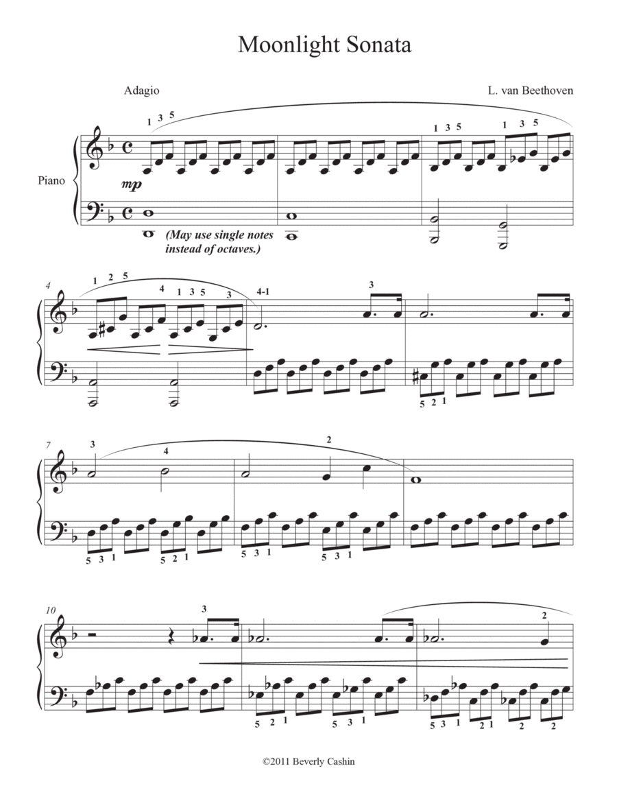 Moonlight Sonata Easy Piano scores gallery preview page 1